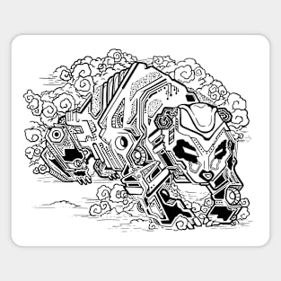 Badass Cyberpunk Mecha Panda (black and White) Magnet